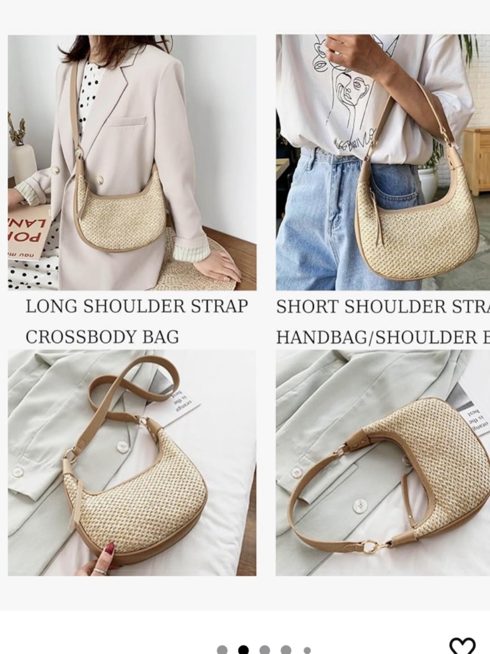 Straw Beach Shoulder Bags for Women Cute Small Crescent Tote Mini Clutch Purse - Picture 4 of 7